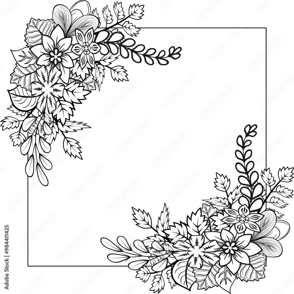 Fototapeta premium Doodle art flower frame in illustrator