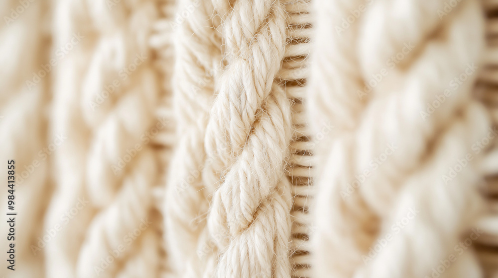 Close-up of creamy white knitted wool texture, cozy and soft Close-up of creamy white knitted wool texture, cozy and soft