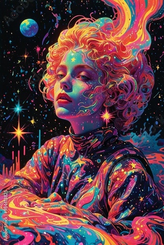 Psychedelic Woman with Vivid Colors