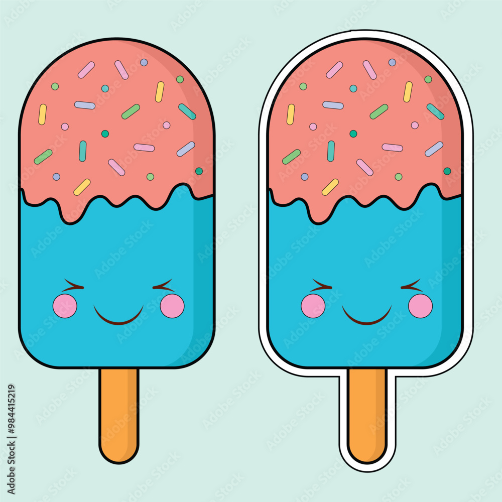 Kawaii Ice cream with sticker style illustration Kawaii Ice cream with sticker style illustration