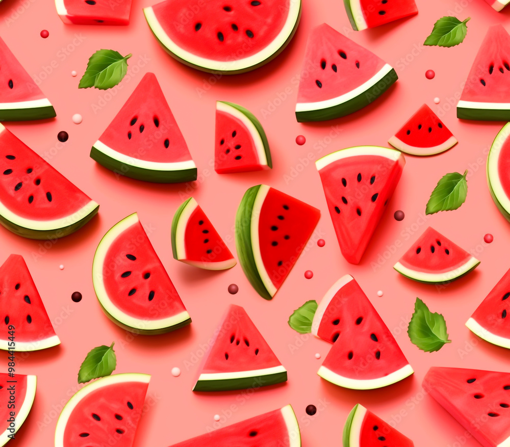 Seamless pattern with bright red watermelon print for collage, background, print and design. Seamless pattern with bright red watermelon print for collage, background, print and design.