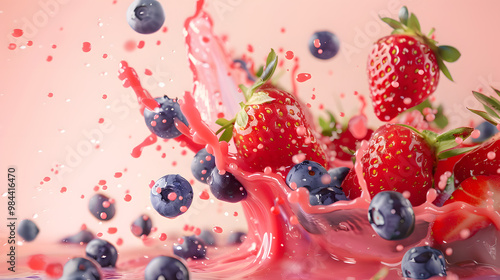 fruits and vegetables splashing in a graphic advertising background.
