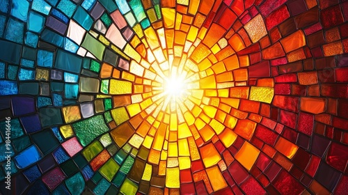 Radiant Stained Glass Mosaic Vector Background with Copy Space
