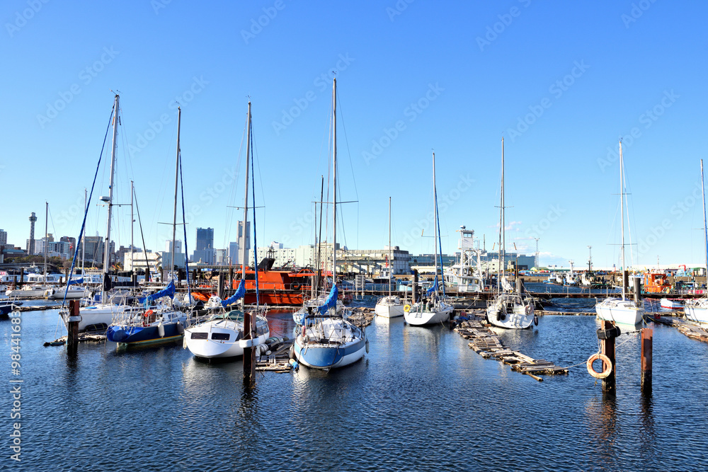Fototapeta premium 空も海も青い横浜新山下ハーバー