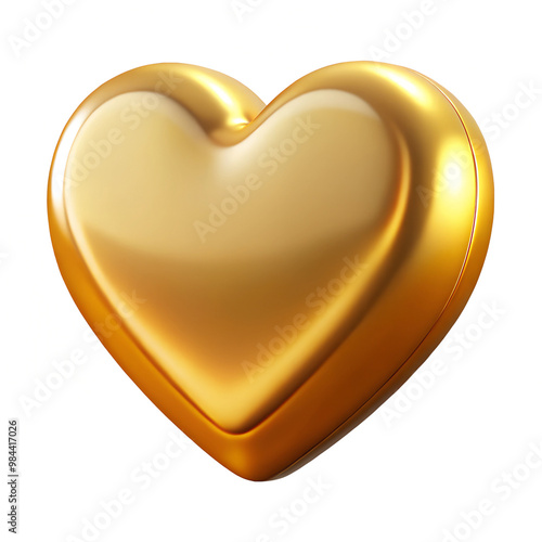 Golden heart 3D icon isolated on white background. Premium simple render of 3D metal illustration.