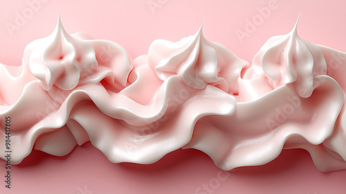 A delicate swirl of pink cream against a soft pink background, evoking sweetness and indulgence perfect for desserts. photo