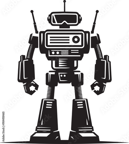 Modern action war robot silhouette vector illustration isolated on a white background