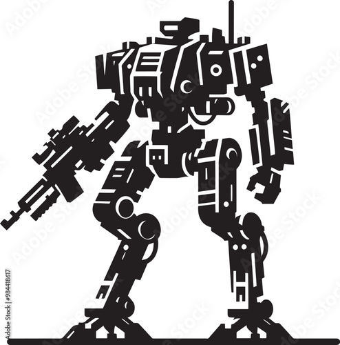 Modern action war robot silhouette vector illustration isolated on a white background