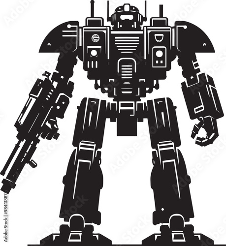 Modern action war robot silhouette vector illustration isolated on a white background