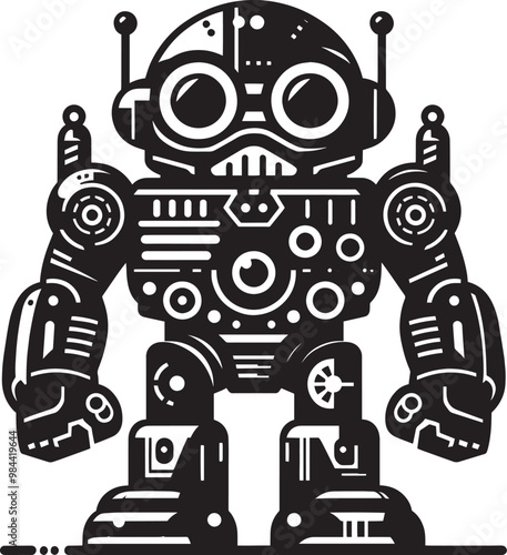 Modern action war robot silhouette vector illustration isolated on a white background