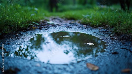 The ground was wet with puddles after the morning rain.