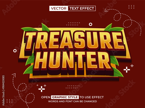 treasure hunter editable text, font effect, 3d text for title