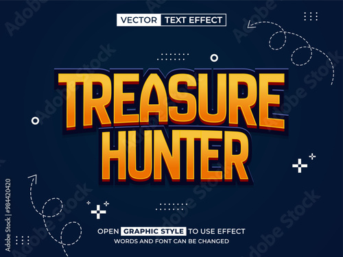 treasure hunter editable text, font effect, 3d text for title