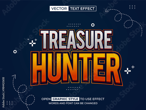 treasure hunter editable text, font effect, 3d text for title