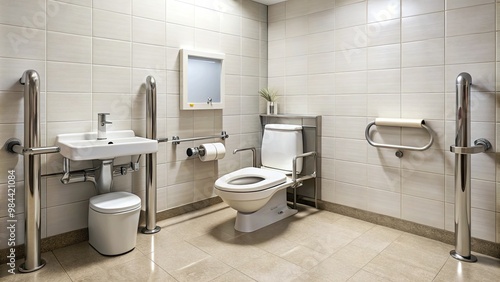 The accessible restroom is designed with convenience in mind, offering ample space and grab bars for easy access.