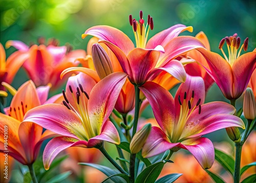 Tendrils of lily blooms burst forth in a riot of color, drifting gently against a soft, gradient-colored backdrop that lets their beauty take center stage.