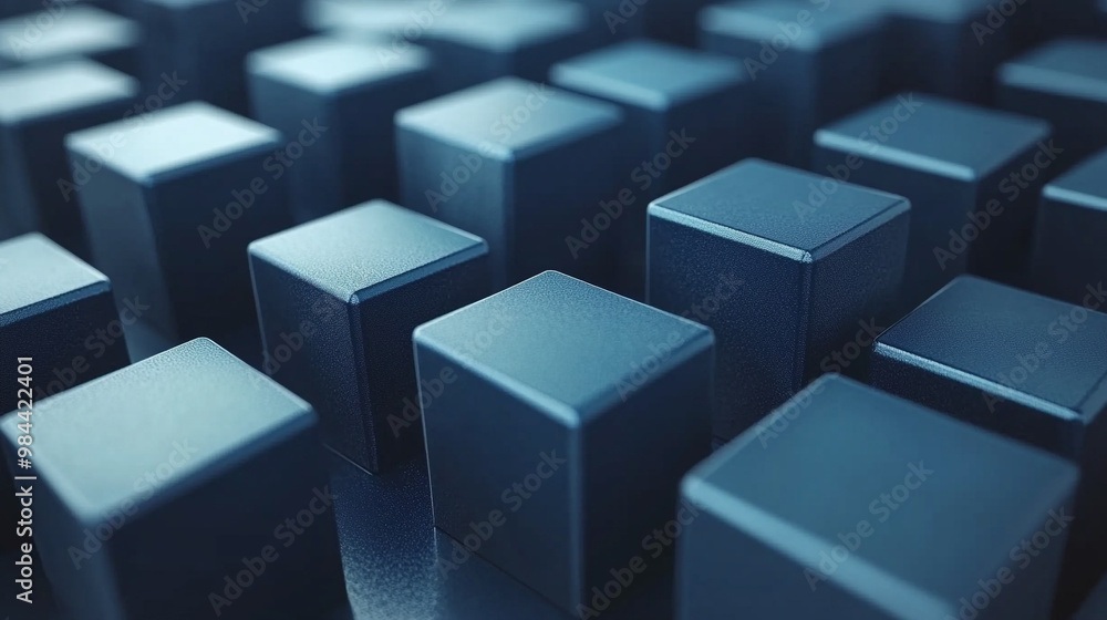 Abstract close-up of blue cubes arranged in a geometric pattern, creating a modern and sleek visual effect for design purposes. Abstract close-up of blue cubes arranged in a geometric pattern, creating a modern and sleek visual effect for design purposes.