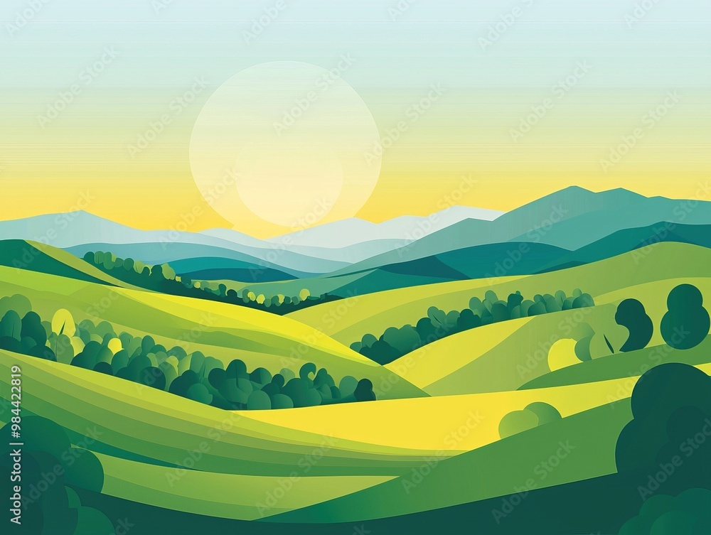 Peaceful Pastoral Landscape With Rolling Hills And Sunlit Meadows Peaceful Pastoral Landscape With Rolling Hills And Sunlit Meadows