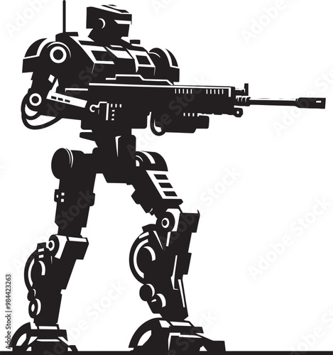 Modern action war robot silhouette vector illustration isolated on a white background