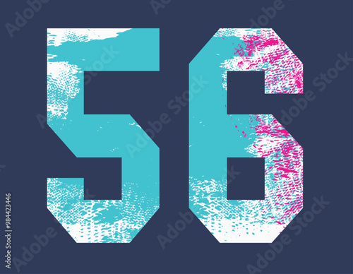 Vintage number 56, number fifty six grunge, grunge numbers vector collection. Grunge dirty painted numbers set. Hand drawn ink drawing. hand drawn 56, Dirty textured font 56.eps8