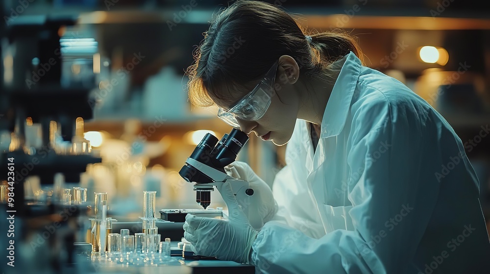 A focused scientist examines samples under a microscope in a laboratory environment, emphasizing precision and innovation in research. A focused scientist examines samples under a microscope in a laboratory environment, emphasizing precision and innovation in research.