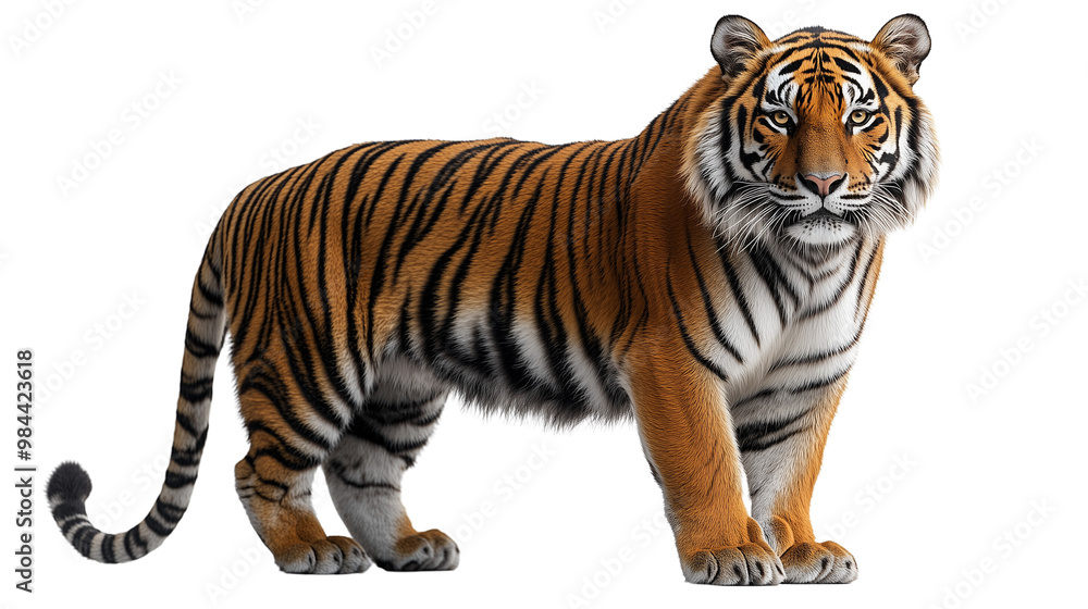 Obraz premium A muscular tiger hanging on a wall against a plain PNG background (2)