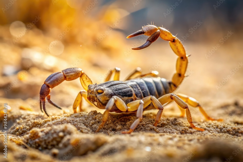 The wind scorpion's sharp eyes and snapping mandibles frame a menacing still life as it surveys the shifting sands. The wind scorpion's sharp eyes and snapping mandibles frame a menacing still life as it surveys the shifting sands.