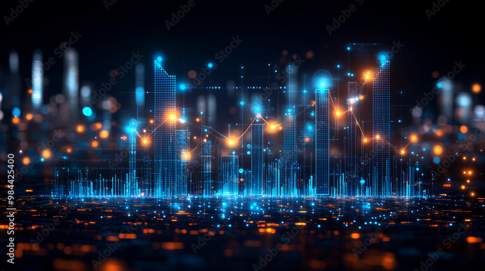 Obraz premium Dynamic digital visualization showcasing vibrant data analysis with glowing elements and innovative technology concepts.