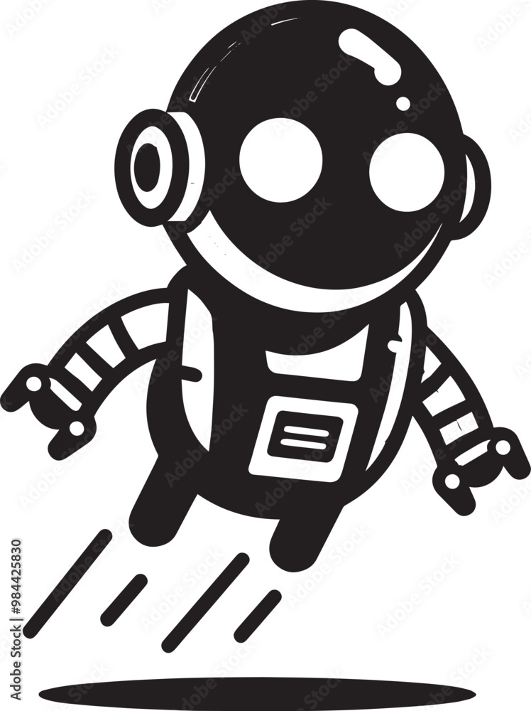 Fototapeta premium Modern action war robot silhouette vector illustration isolated on a white background