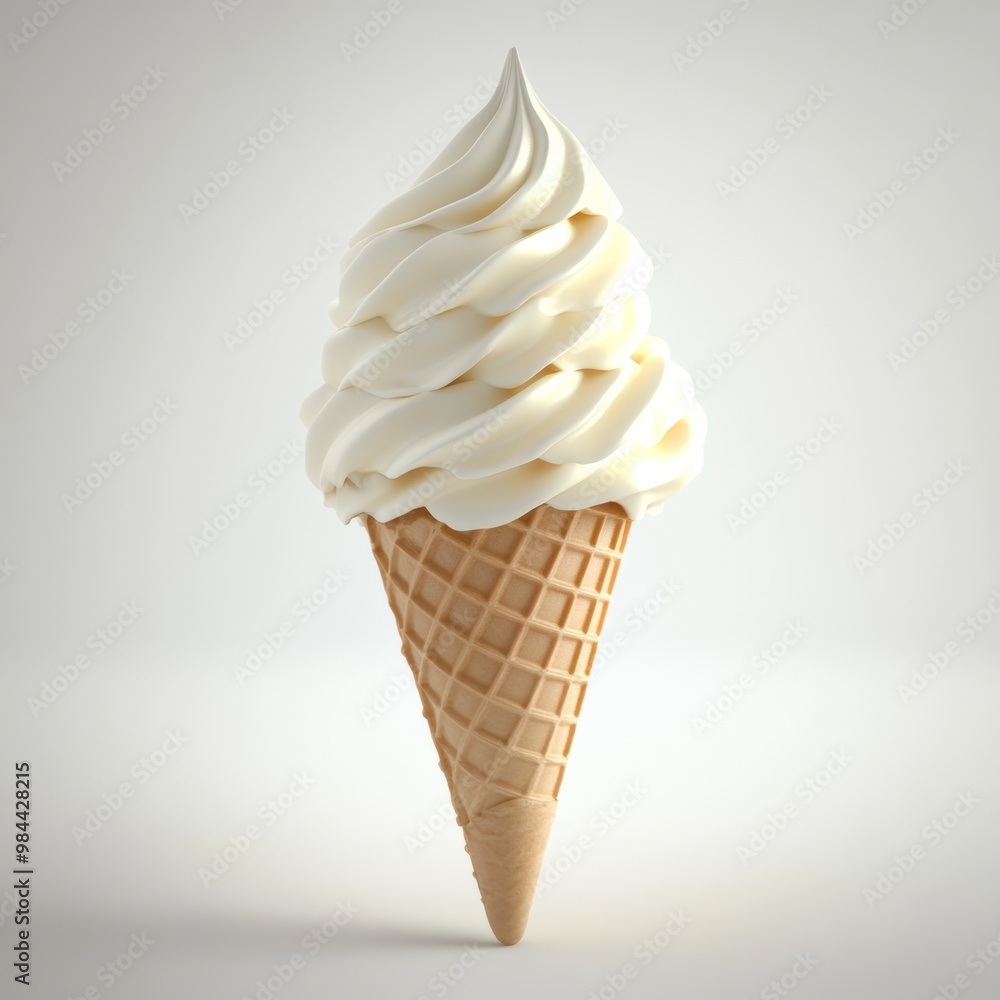3D rendering of a soft, creamy gelato cone with a glossy finish, isolated on white 3D rendering of a soft, creamy gelato cone with a glossy finish, isolated on white