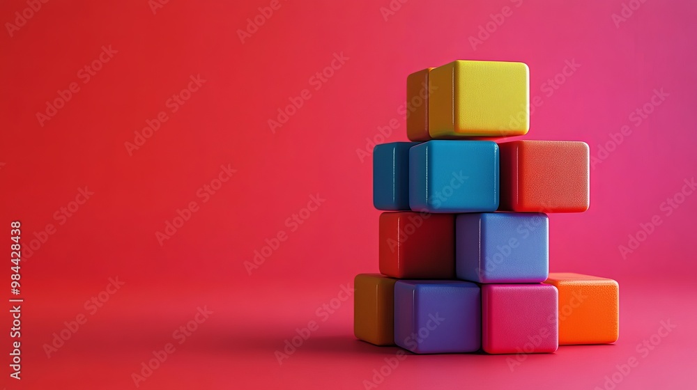 Fototapeta premium A stack of colorful blocks on a red background