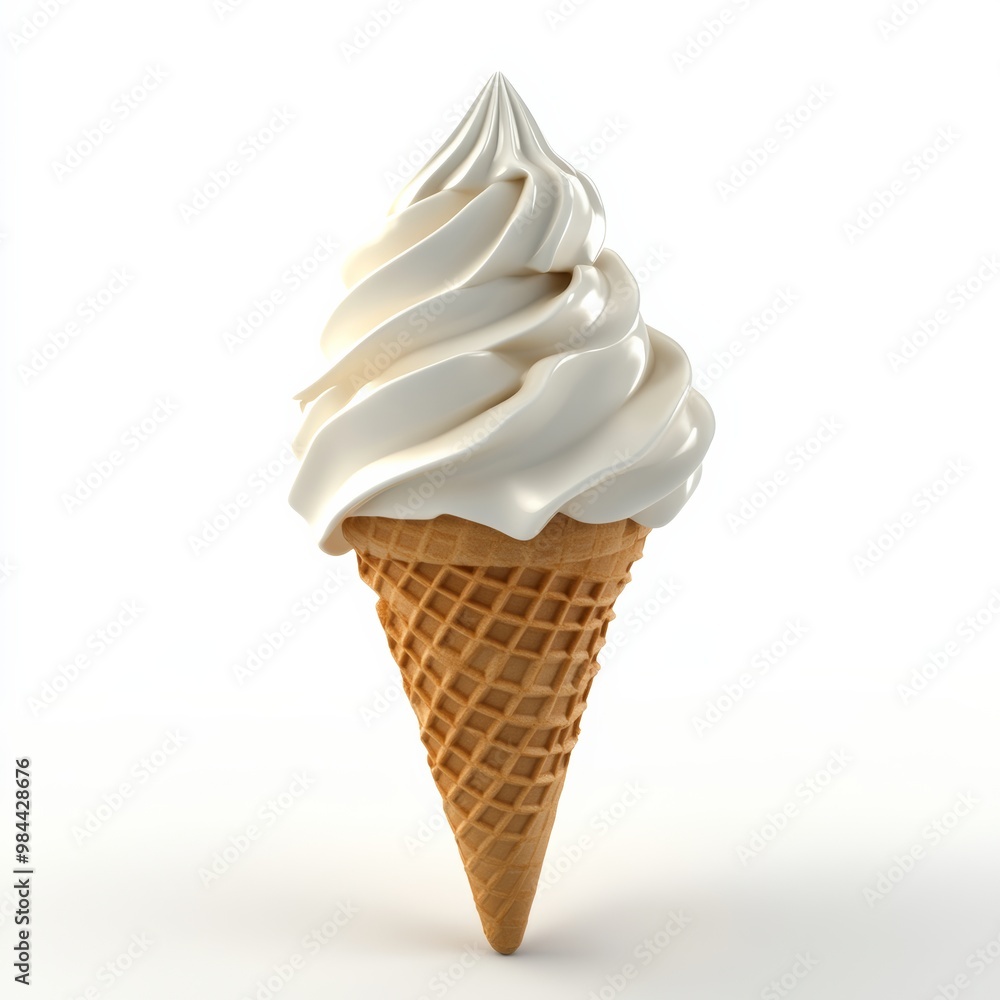 3D rendering of a soft, creamy gelato cone with a glossy finish, isolated on white 3D rendering of a soft, creamy gelato cone with a glossy finish, isolated on white