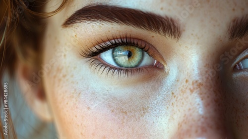 A woman with green eyes and red hair