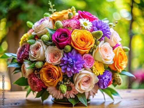 Vibrant blossoms intertwine in a lush bouquet, radiating joy and celebration for a magnificent wedding day.