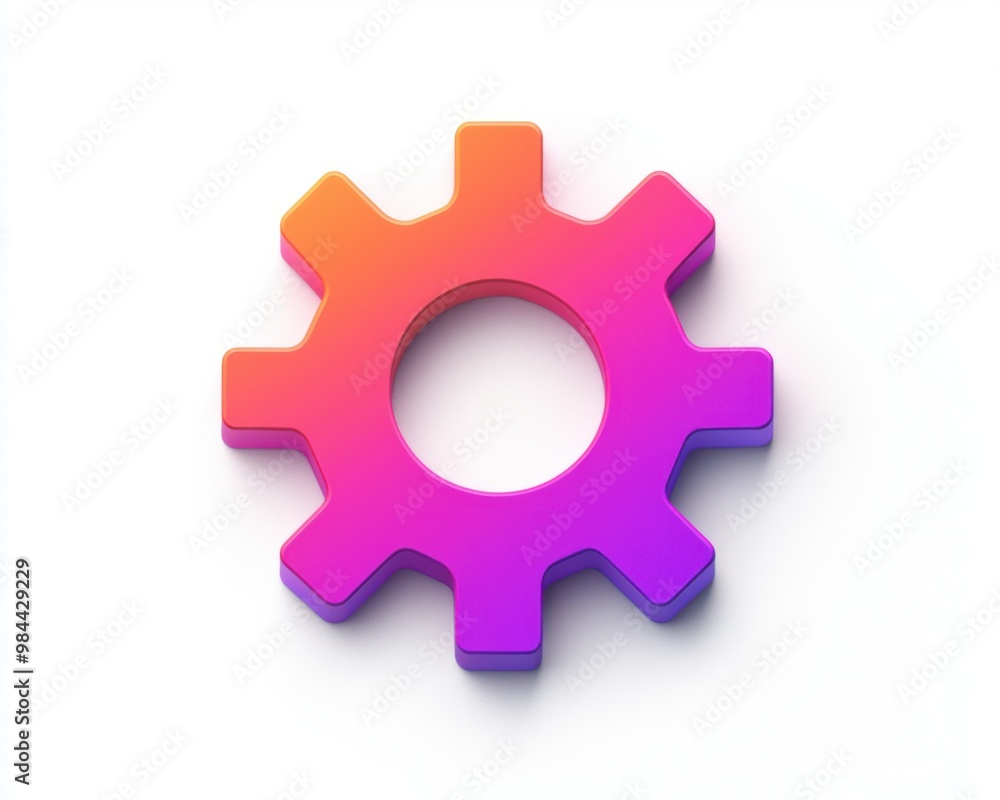 3D Gear Icon, Setting Symbol, Gradient Colors, White Background. 3D Gear Icon, Setting Symbol, Gradient Colors, White Background.