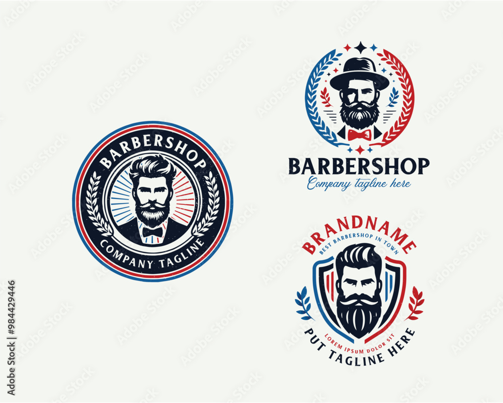 Fototapeta premium Set bundle vintage barbershop gentleman beard and mustache logo for business company 