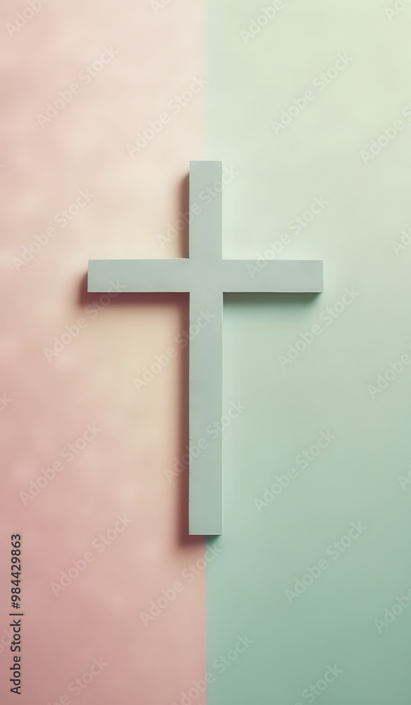 Christian cross on a pastel colored paper textured background with copy space Christian cross on a pastel colored paper textured background with copy space