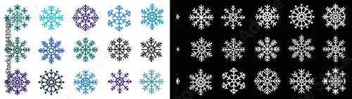 Set of  snowflake icons in various styles and colors