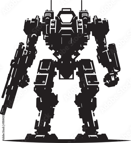 Modern action war robot silhouette vector illustration isolated on a white background