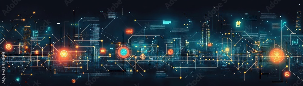 Futuristic digital cityscape with vibrant lights and interconnected lines, showcasing technology and innovation. Futuristic digital cityscape with vibrant lights and interconnected lines, showcasing technology and innovation.