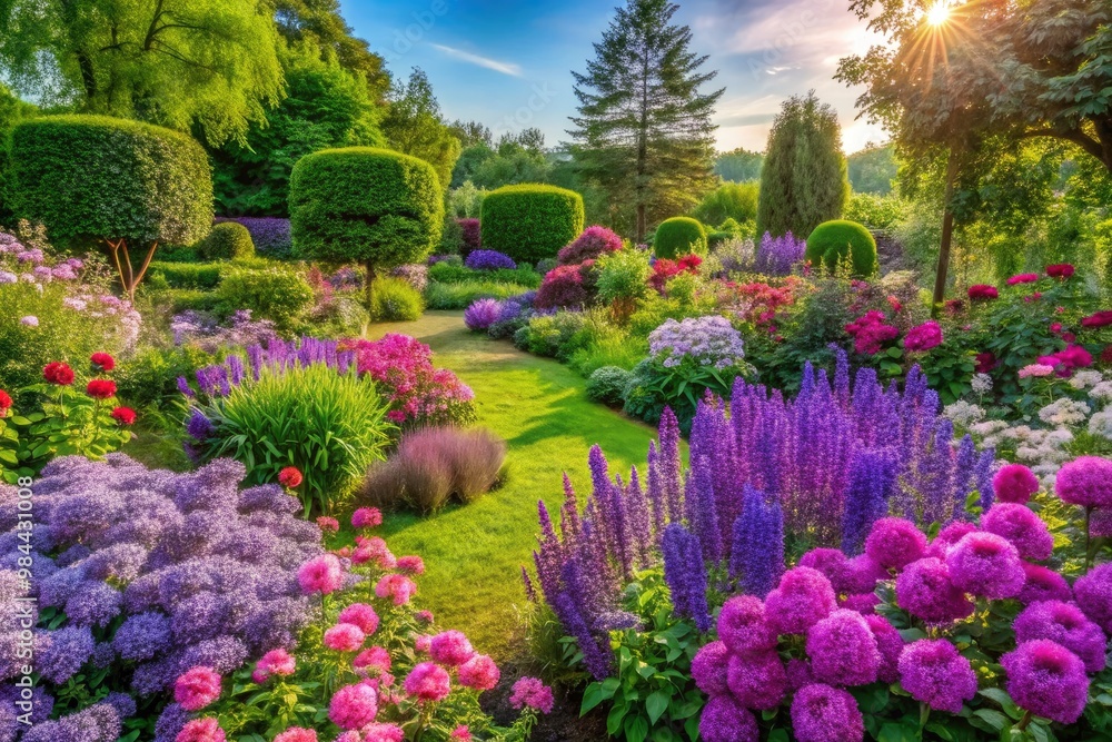 Vibrant purple blooms thrive in lavish gardens, emitting a soothing aura of tranquility and plenty, a haven for the senses. Vibrant purple blooms thrive in lavish gardens, emitting a soothing aura of tranquility and plenty, a haven for the senses.