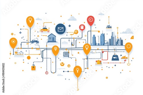 Connected World Concept with Location Pins.