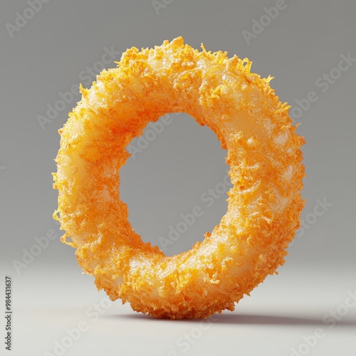 Detailed 3D rendering of a crispy and golden onion ring, isolated on a plain background photo