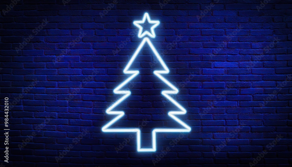 neon chirsmas tree symbol on brick wall neon chirsmas tree symbol on brick wall