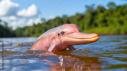 Pink Dolphin Swimming in a River