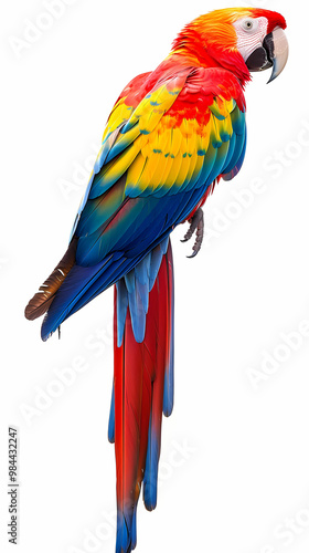 magnificent realistic Scarlet Macaw on white background