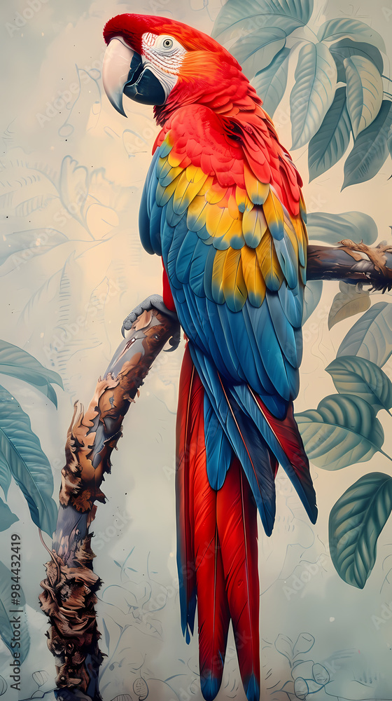 Obraz premium magnificent realistic Scarlet Macaw on white background