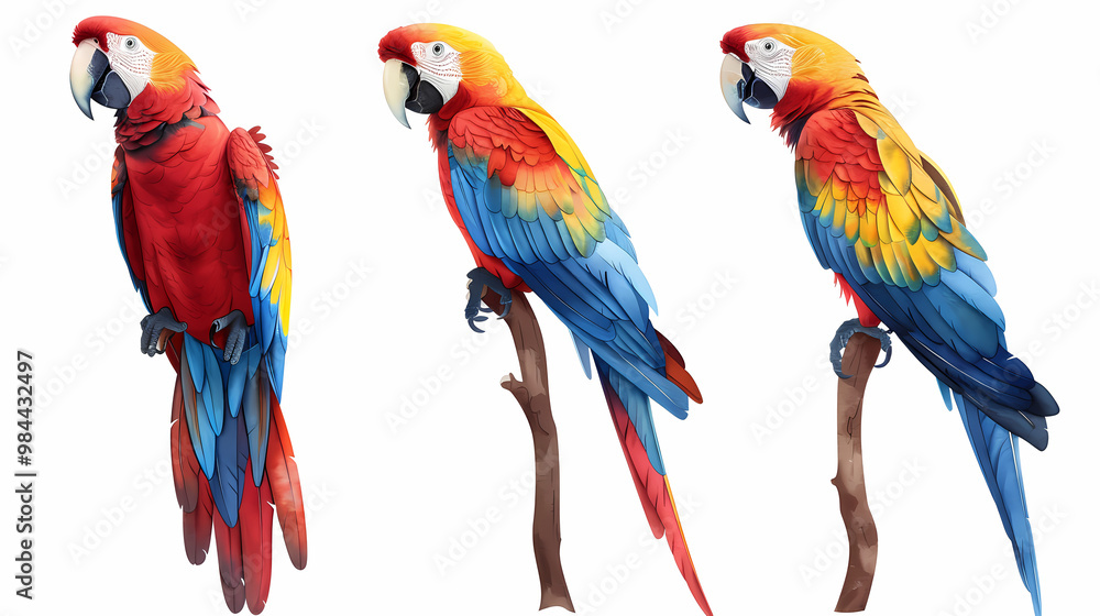 Naklejka premium magnificent realistic Scarlet Macaw on white background