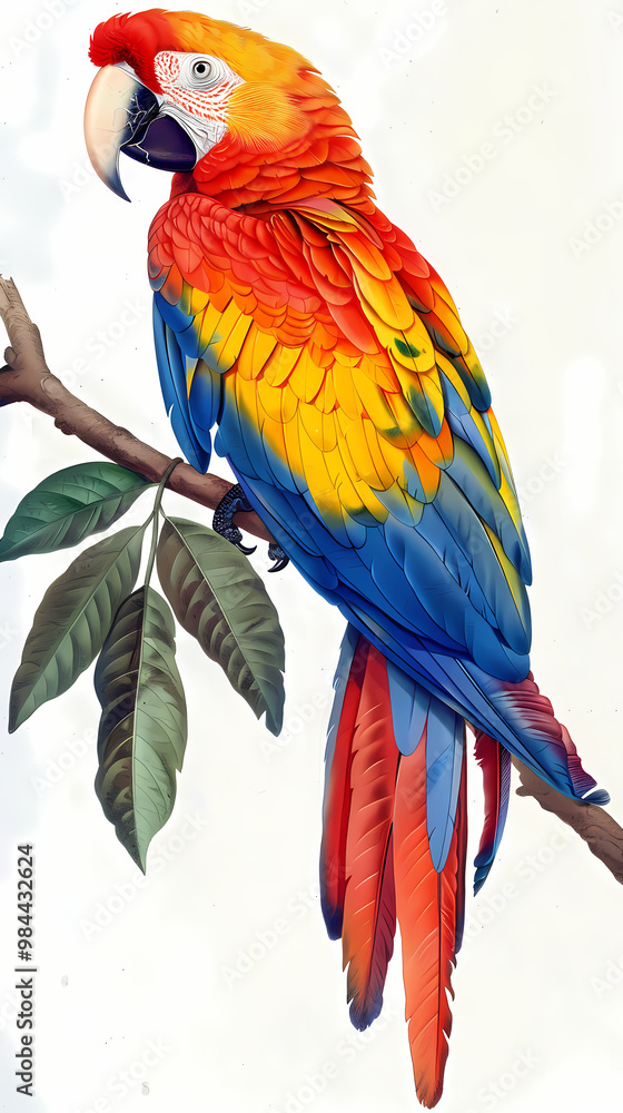 Obraz premium magnificent realistic Scarlet Macaw on white background