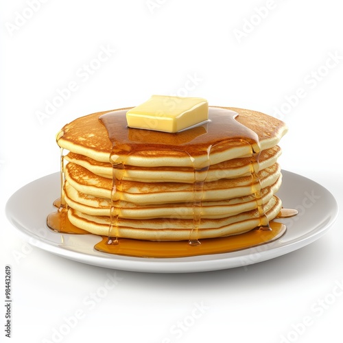 Wallpaper Mural Detailed 3D rendering of a soft, fluffy pancake stack with syrup and butter, isolated on white Torontodigital.ca